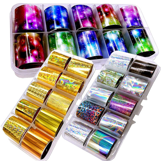 30 Sheet Holographic Transfer Nail Foil Stickers Starry Sky Nail Art Foils Sticker Wraps Metallic Gold Silver Laser Transfer Nail Decals for Manicure Beauty & Personal Care LoveOurHome