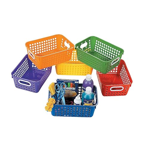 Fun Express Classroom Storage Tall Baskets W/Handles - 6 Pieces - Educational And Learning Activities For Kids