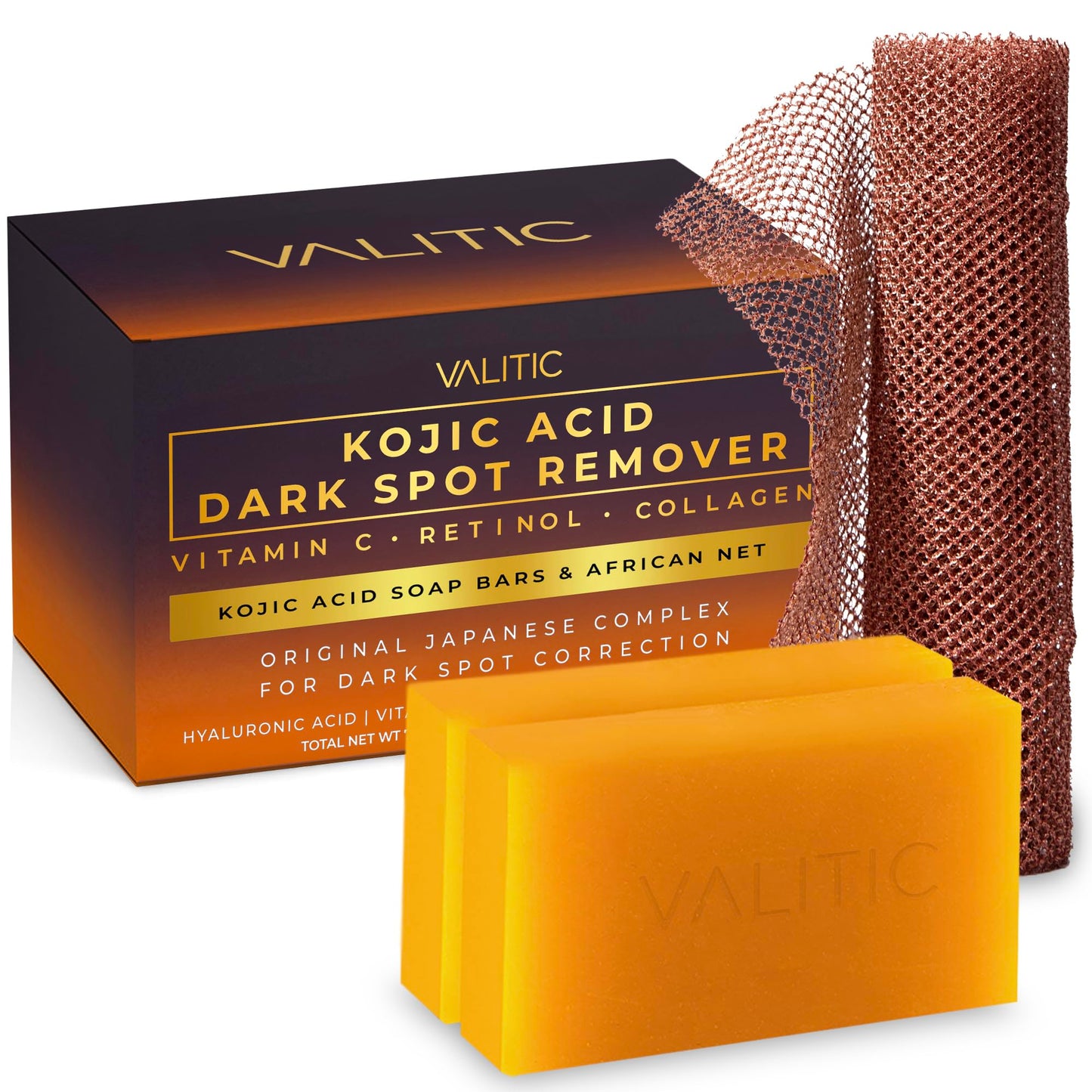 VALITIC Kojic Acid Dark Spot Soap with Turmeric, Vitamin C, Retinol - Original Japanese Complex with Hyaluronic Acid, Vitamin E, Shea Butter, Castile Beauty and Personal Care VALITIC