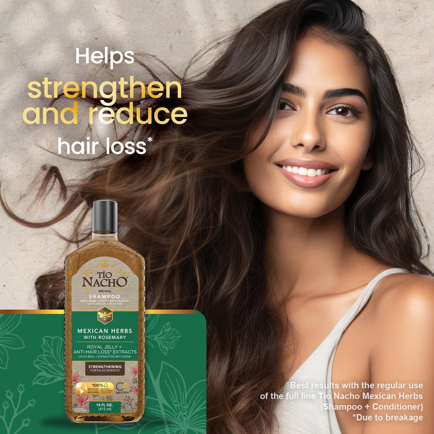 Tío Nacho Mexican Herbs Anti-Hair Loss Shampoo with Royal Jelly and Rosemary Extract, Strengthening Herbal Shampoo for Men and Women, Nourishing