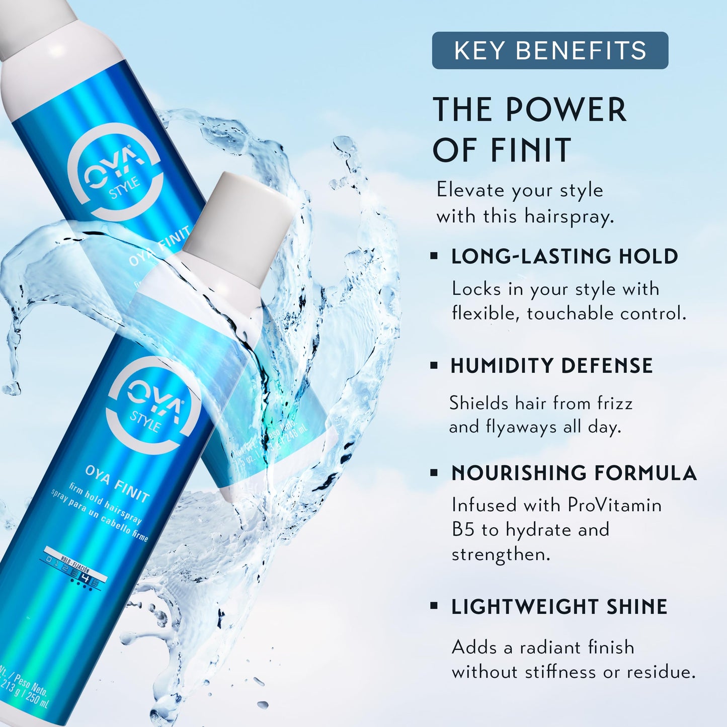 OYA FINIT Quick Drying Extra Hold Hairspray - Strong Aerosol Hair Spray for Women and Men - Volumizing Anti-Frizz Styling Hold for All Hair Types
