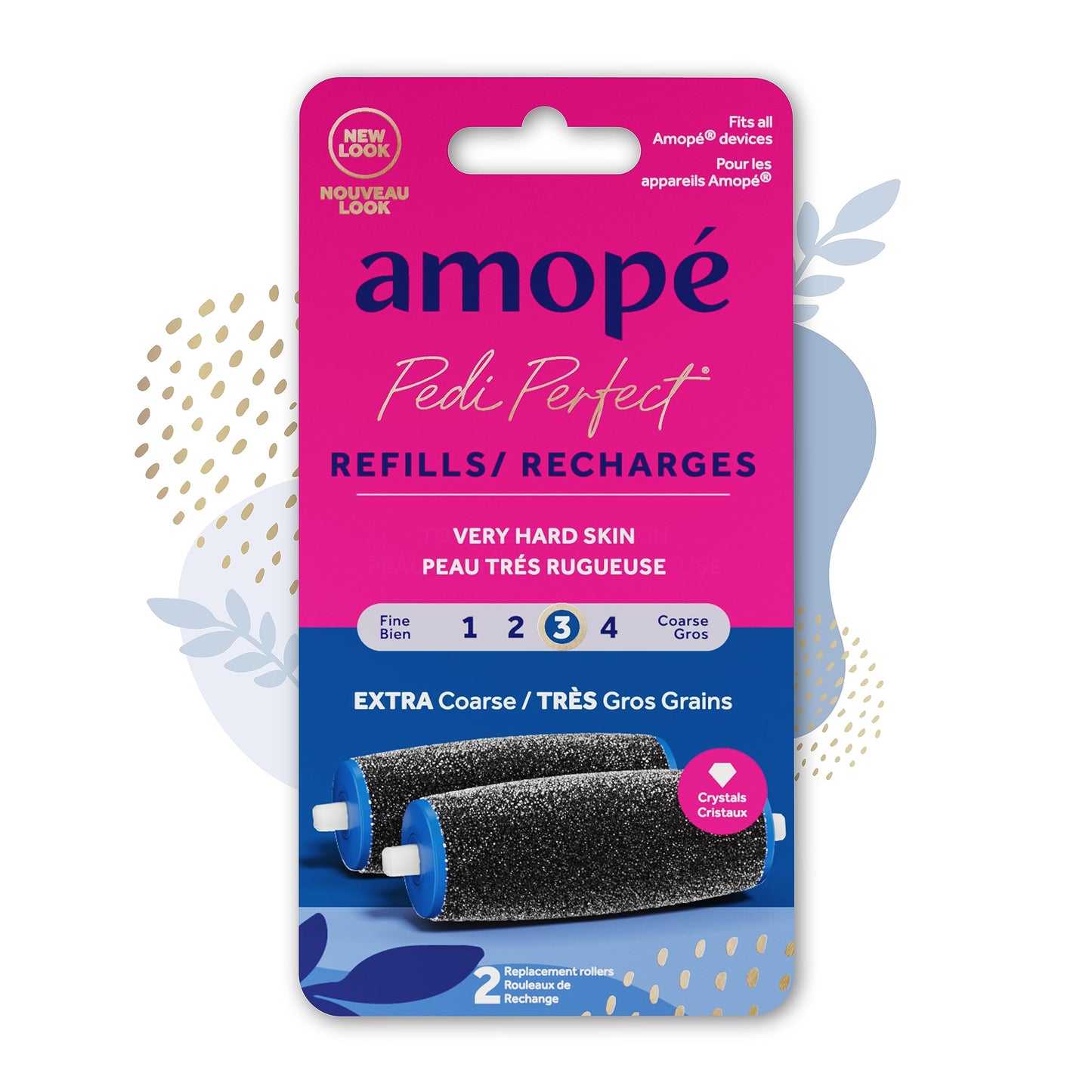 Amopé Pedi Perfect Electric Callus Remover Foot File Roller Head Refills, with Diamond Crystals, Removes Hard & Dead Skin, Extra Coarse for Very Hard