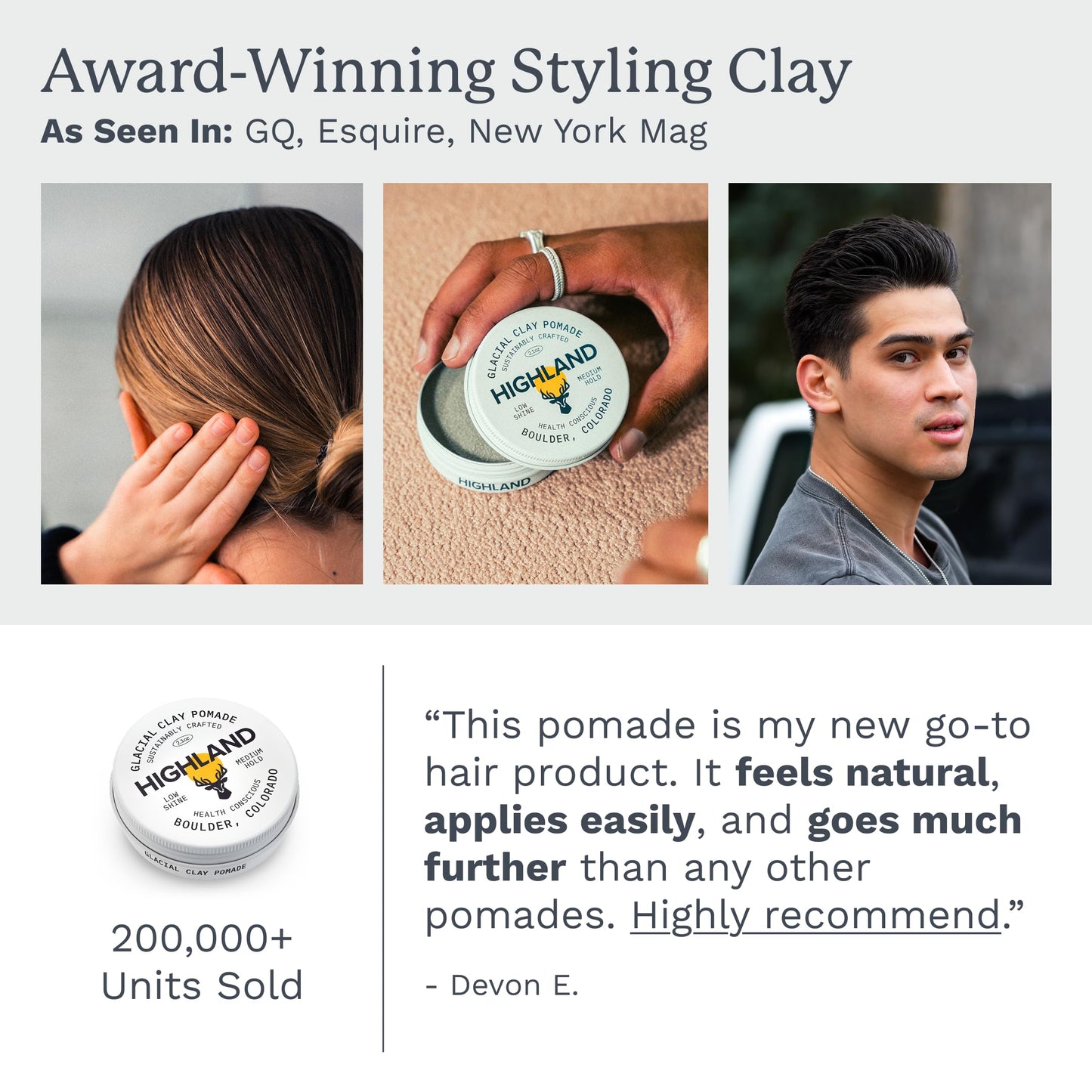 Highland Glacial Hair Clay Pomade - Award winning hair styling clay for men and women made with 100% all natural and organic ingredients that promote Beauty and Personal Care Highland