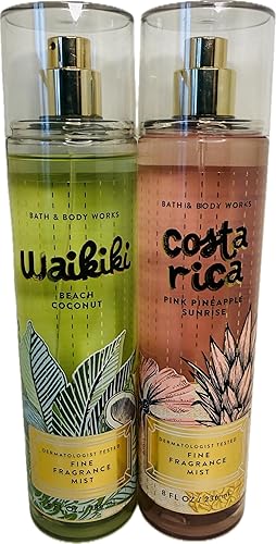 Bath & Body Works Fine Fragrance Mist Set of 2 - Pink Pineapple Sunrise & Waikiki Beach Coconut - Tropical Fruity Summer Body Spray Bundle