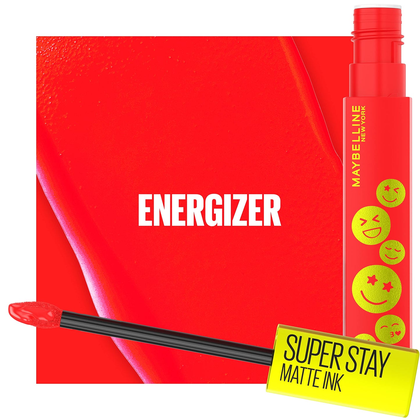 Maybelline Super Stay Matte Ink Liquid Lip Color, Moodmakers Lipstick Collection, Long Lasting, Transfer Proof Lip Makeup, Energizer, Bright Red, 1