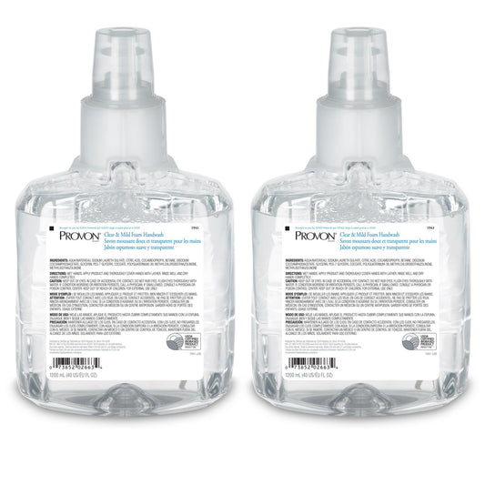 PROVON LTX-12 Clear and Mild Foam Handwash, EcoLogo Certified, 1200 mL Foam Soap Refill for LTX-12 Touch-Free Dispenser (Pack of 2) - 1941-02