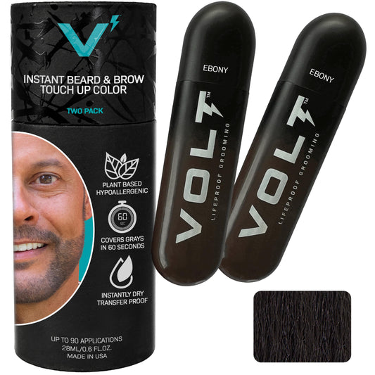 VOLT Grooming Temporary Instant Beard Color for Men Quick-Dry Plant-Based Brush On Beard, Hair, Mustache & Brow Color, For Sensitive Skin, Ebony Brown