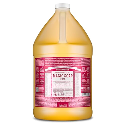Dr. Bronner's Magic Soap Pure-Castile Liquid Soap (Rose, 1 Gallon) - Made with Organic Oils, 18-in-1 Uses: Face, Body, Hair, Laundry, Pets and Dishes