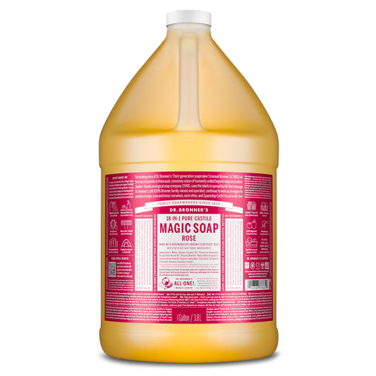 Dr. Bronner's Magic Soap Pure-Castile Liquid Soap (Rose, 1 Gallon) - Made with Organic Oils, 18-in-1 Uses: Face, Body, Hair, Laundry, Pets and Dishes