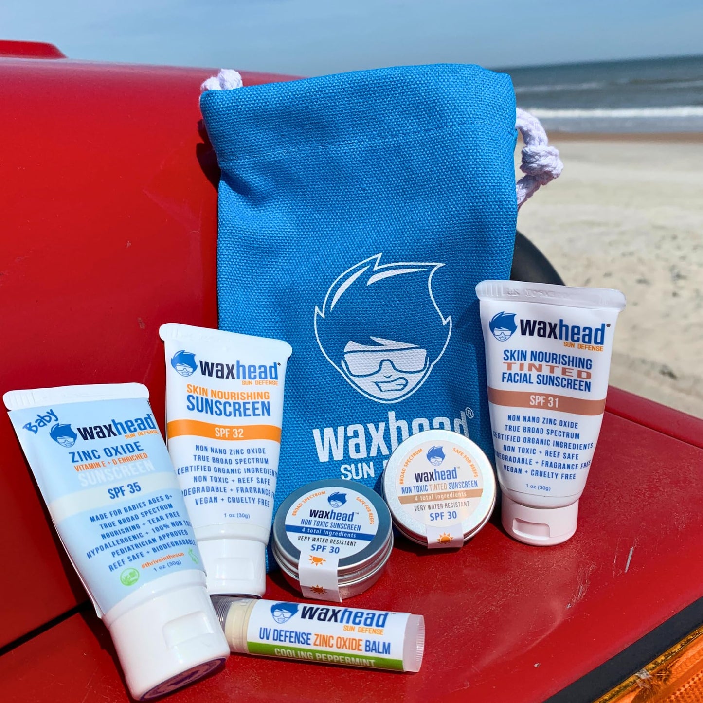 Waxhead Travel Size Sunscreen Sampler Box - Non-Nano Zinc Oxide, Coral Reef Safe, Biodegradable Sunblock SPF 30. Lip Balms, Solid Mini Paste Tins