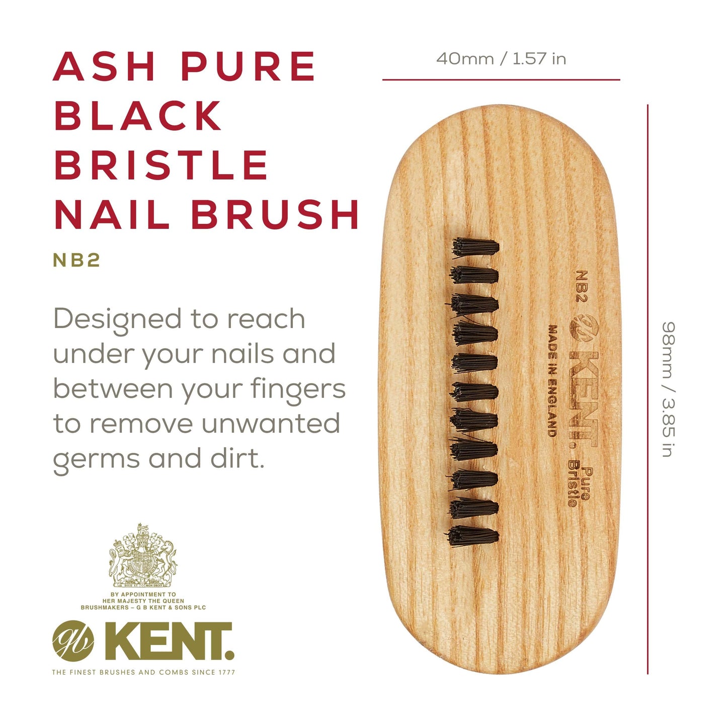 Kent NB2 Natural Bristle Fingernail Brush and Hand Scrub Brush, Beechwood Nail Brusher to Clean Nails and Scrubber for Hands and Feet Beauty & Personal Care KENT