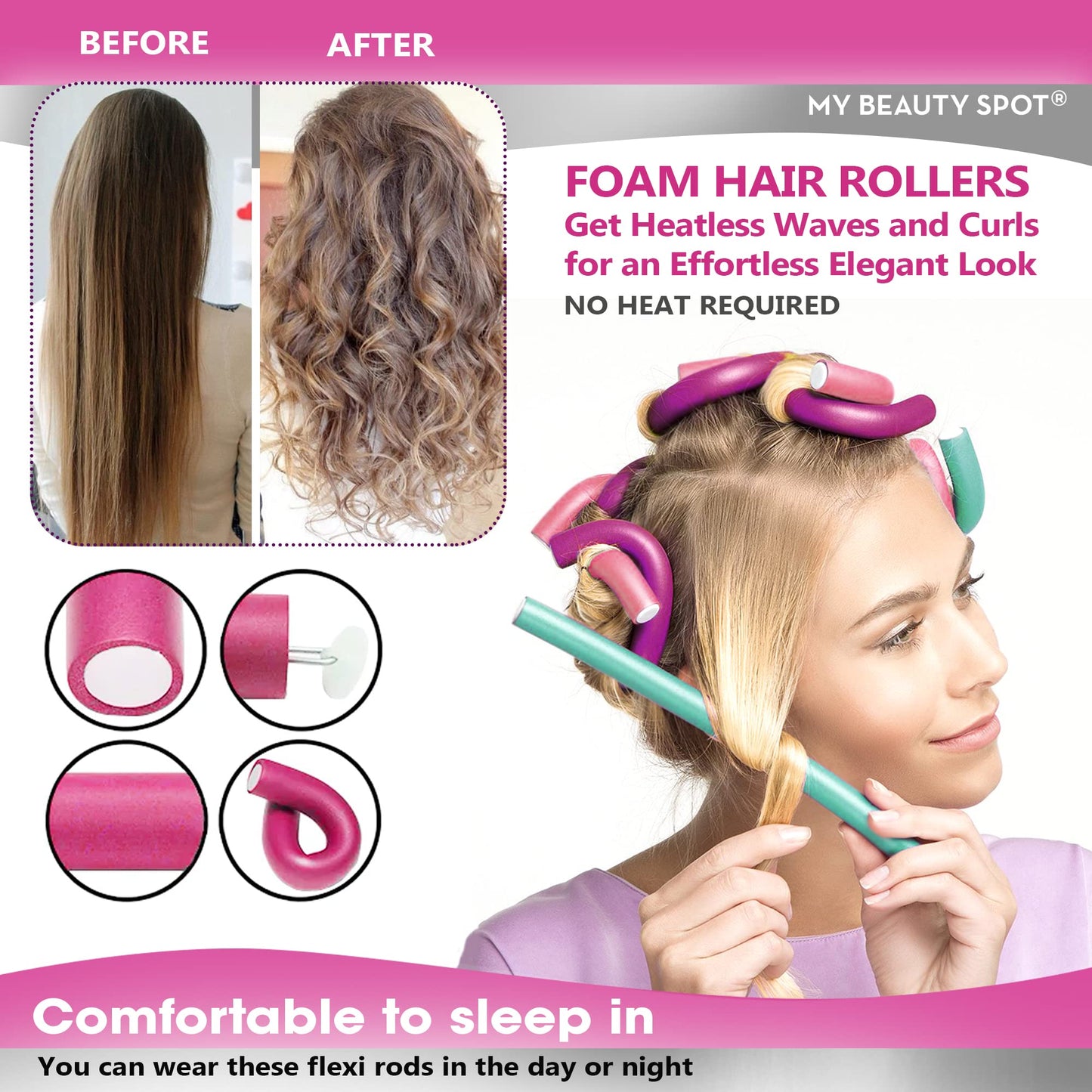 My Beauty Spot Flexi Rods Foam Hair Rollers 1" Diameter Professional Salon Quality 10 Pcs Rubber Hair Rollers for Long, Medium and Short Hair (Blue)