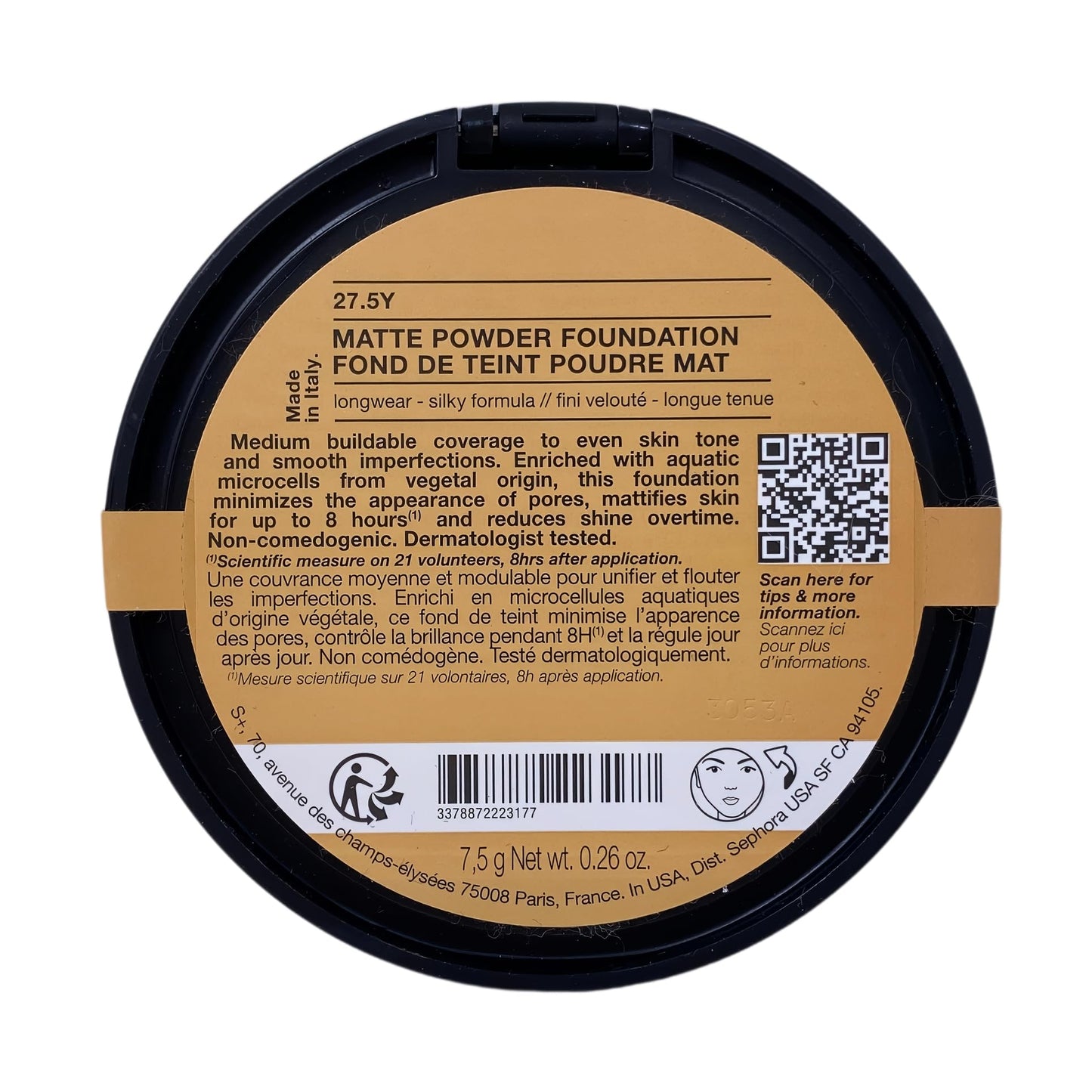 Sephora Collection Matte Powder Foundation - 27.5Y (medium, yellow undertone) 0.26 oz / 7.5 g