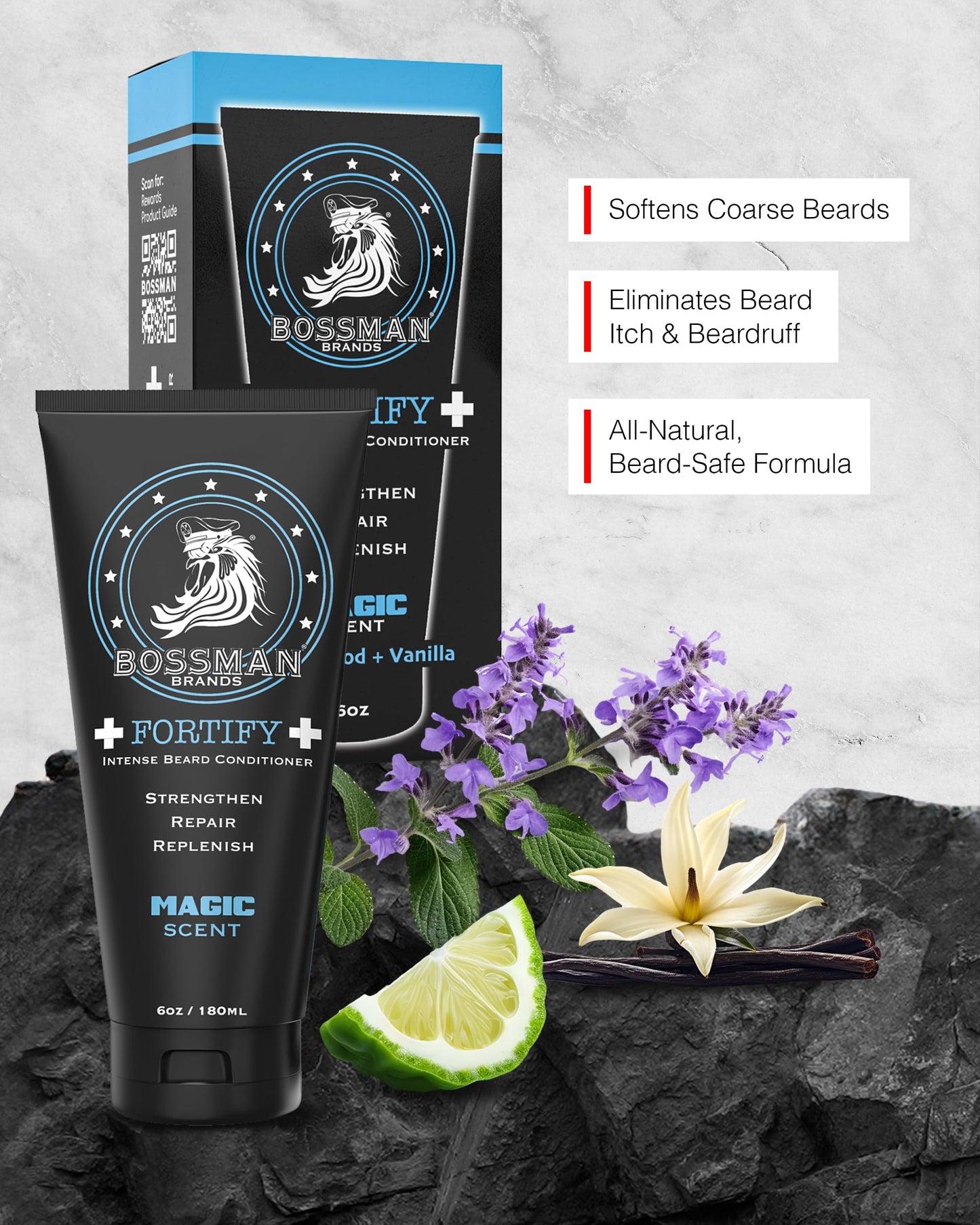 Bossman Fortify Intense Beard Conditioner for Men (Magic Scent) - Moisturizes, Replenishes & Protects with Natural Ingredients - Thicker Formula, Made