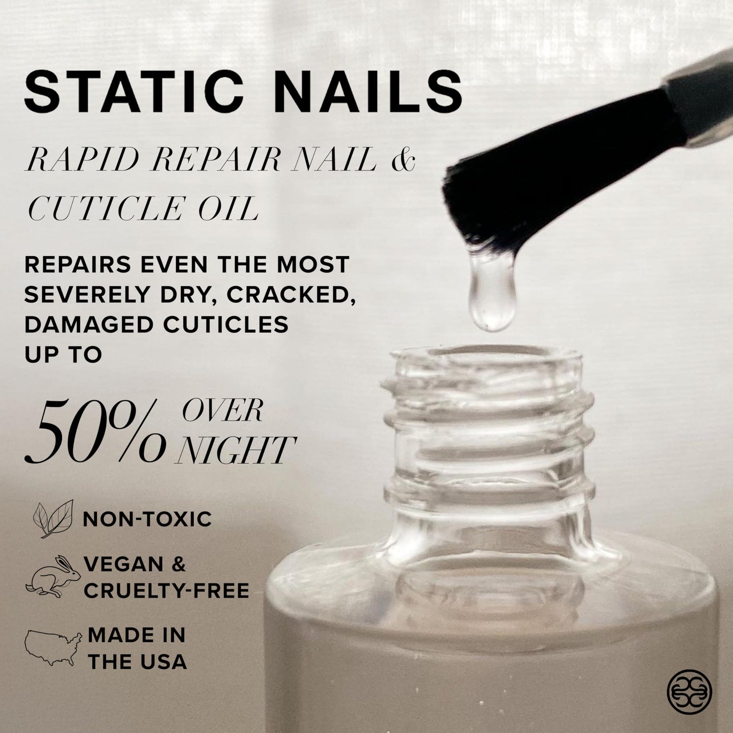 Static Nails Rapid Repair Nail & Cuticle Oil. Nail Growth & Strength. Repairs Overnight. Spa Quality Cuticle Oil. Jojoba & Apricot. Protects Beauty & Personal Care Static Nails