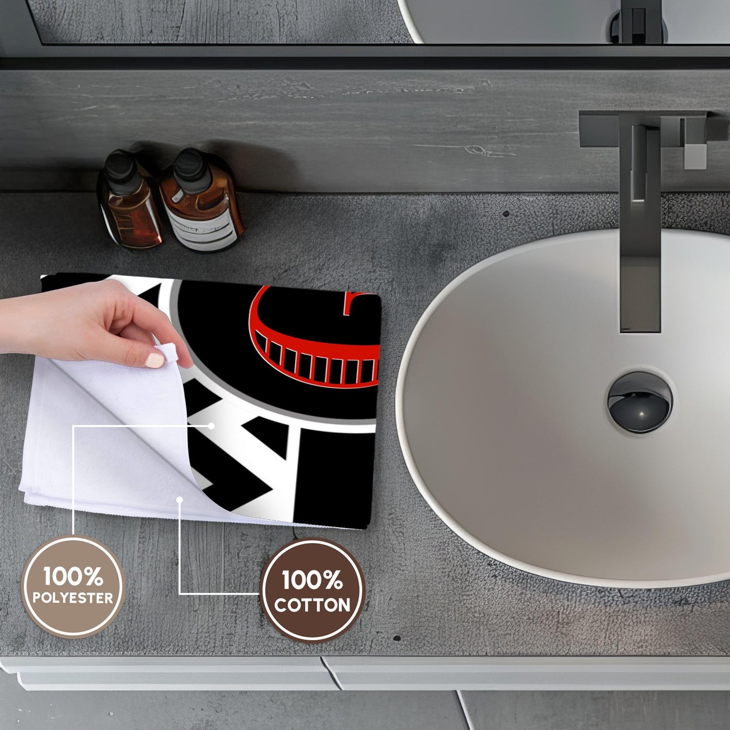 3D Rose Black and White Chevron Monogram Red Initial G Hand Towel, 15" x 22", Multicolor