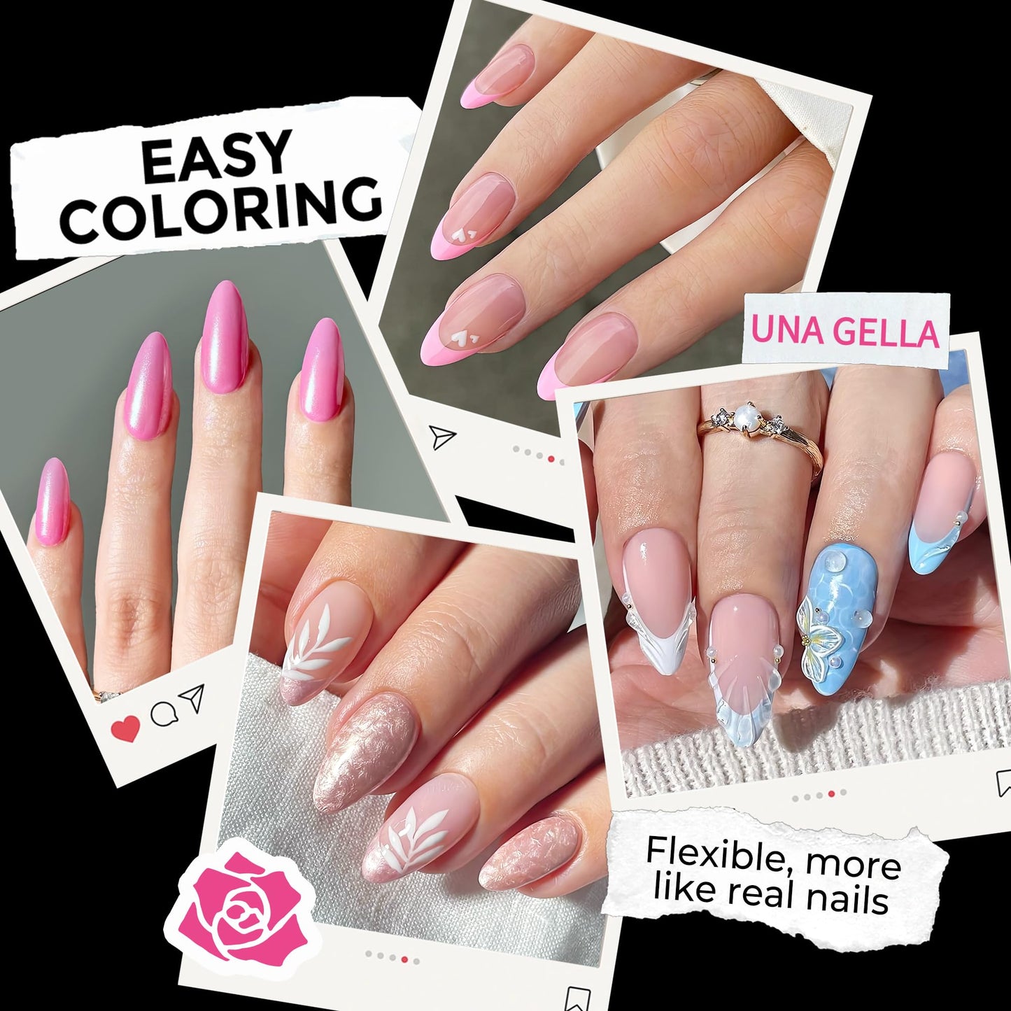 UNA GELLA Almond Nail Tips 216pcs Medium Almond Press on Nails Pre-shape Gel Fake Nails for Full Cover Acrylic French False Nails For Nail Extension