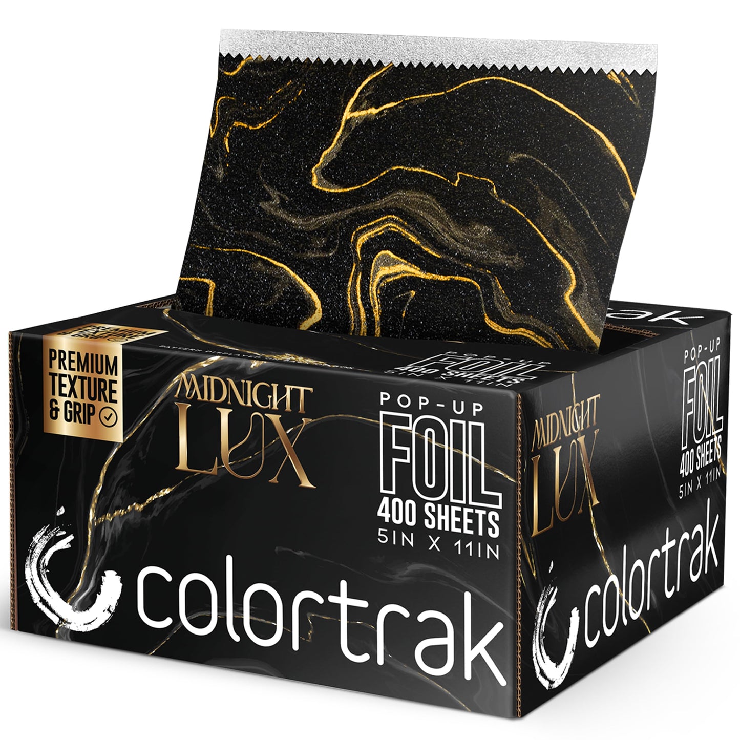 Colortrak Lux Pop-up Foil W/Dispenser (400 Count), Pre-cut Sheets, Non-Slip Embossed Texture, 5" x 11" Sheets for Hair Foil Coloring and Highlighting