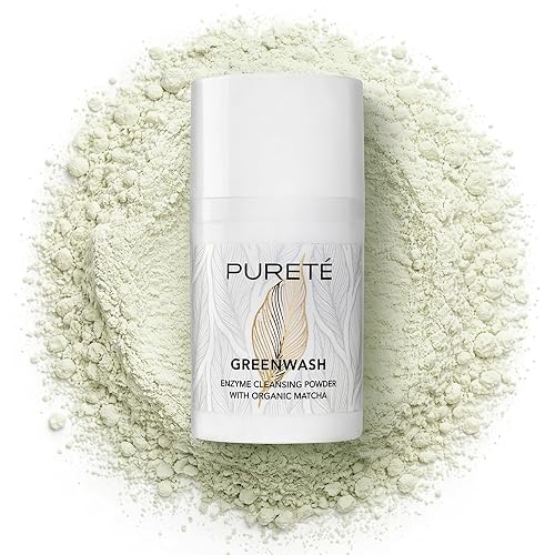 Pureté Greenwash Enzyme Cleansing Powder for Face | Ceremonial Matcha Powder-to-Foam Cleanser | Water-Activated Gentle Exfoliating Face Wash | Made in