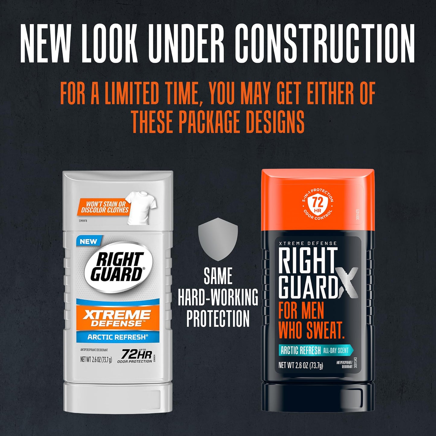 Right Guard Xtreme Defense Invisible Solid, Antiperspirant Deodorant, Arctic Refresh Scent - 5-in-1 Deodorant for Men, 72-Hour Odor Control, 2.6 oz (4 Pack)