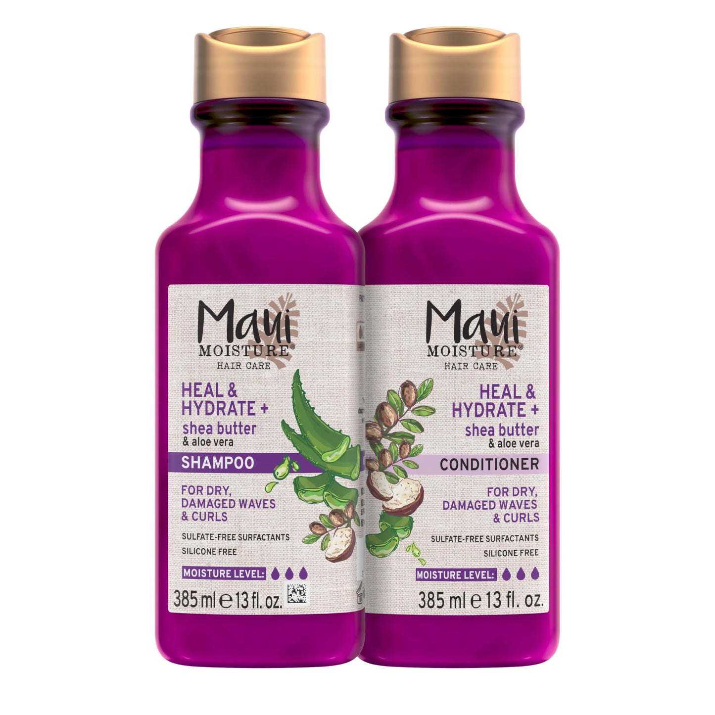 Maui Moisture Heal & Hydrate + Shea Butter Shampoo & Conditioner Bundle, Hair Care Set with Shea Butter & Aloe Vera for Dry, Damaged Waves & Curls