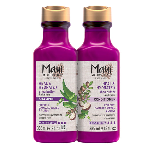 Maui Moisture Heal & Hydrate + Shea Butter Shampoo & Conditioner Bundle, Hair Care Set with Shea Butter & Aloe Vera for Dry, Damaged Waves & Curls