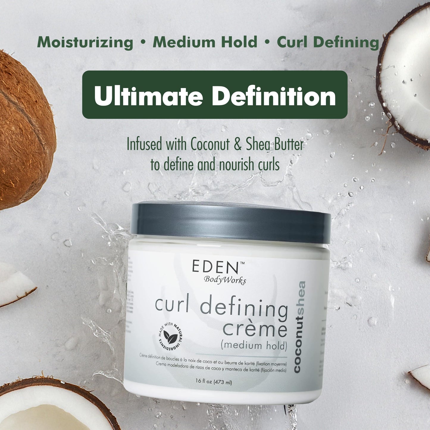 EDEN BodyWorks Coconut Shea Curl Defining Creme |16 oz | Moisturize Protect Against Humidity, Add Shine - Packaging May Vary