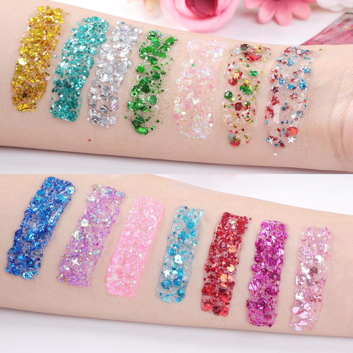 AROIC 14Pcs Face Glitter, 4th of July Outfits Accessories, Body & Hair Glitter Gel Sparkle Makeup Party Rave Outfits, Concerts Festival Face Beauty and Personal Care AROIC