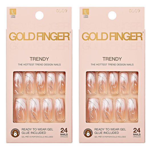 Gold Finger False Nails Gel Glam Design Full Cover Fake Nails, Long Length (2 PACK) Beauty & Personal Care Goldfinger