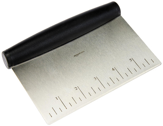 Amazon Basics Multi-Purpose Stainless Steel Scraper/Chopper with Contoured Grip, 6", Black, Silver
