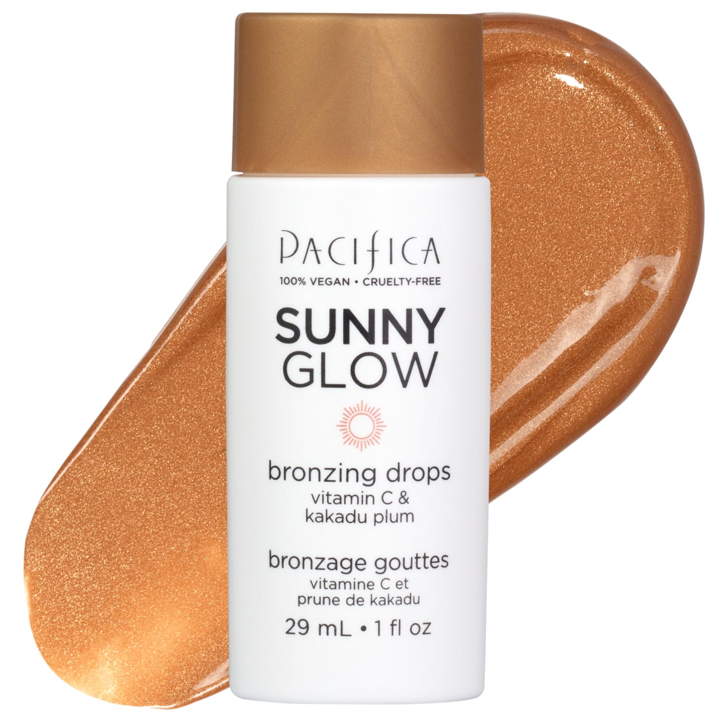Pacifica Sunny Glow Liquid Face Bronzer Drops - Face Makeup Bronzing For Face & Cheeks for Instant Sun-Kissed Glow - Vitamin C & Glycolic Acid Infused