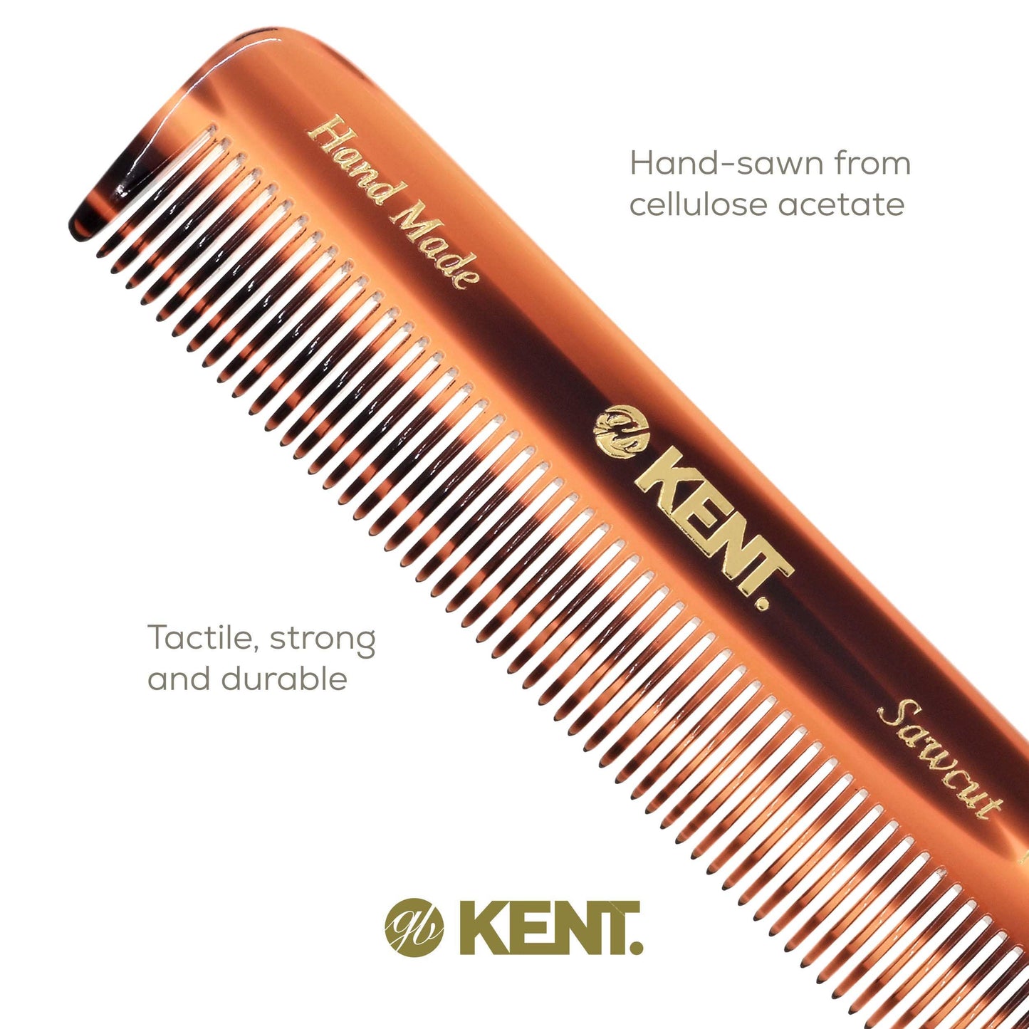 Kent A FOT Tortoise Fine Tooth Handmade Pocket Comb for Men, Women and Kids, Hair Comb Straightener for Everyday Grooming and Styling, Beard Beauty and Personal Care KENT