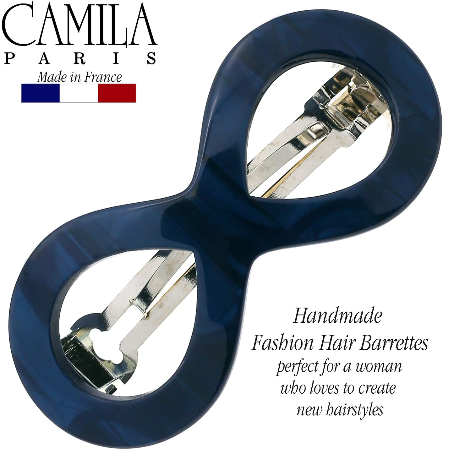Camila Paris CP3275 French Hair Barrette Clip for Girls, Handmade, Blue, Strong Hold Grip Hair Clips for Women, No Slip and Durable Styling Girls Hair