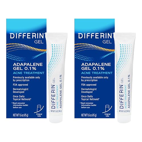 Differin Acne Treatment Gel, 60 Day Supply, Retinoid Treatment for Face with 0.1% Adapalene, Gentle Skin Care for Acne Prone Sensitive Skin, 15g Tube