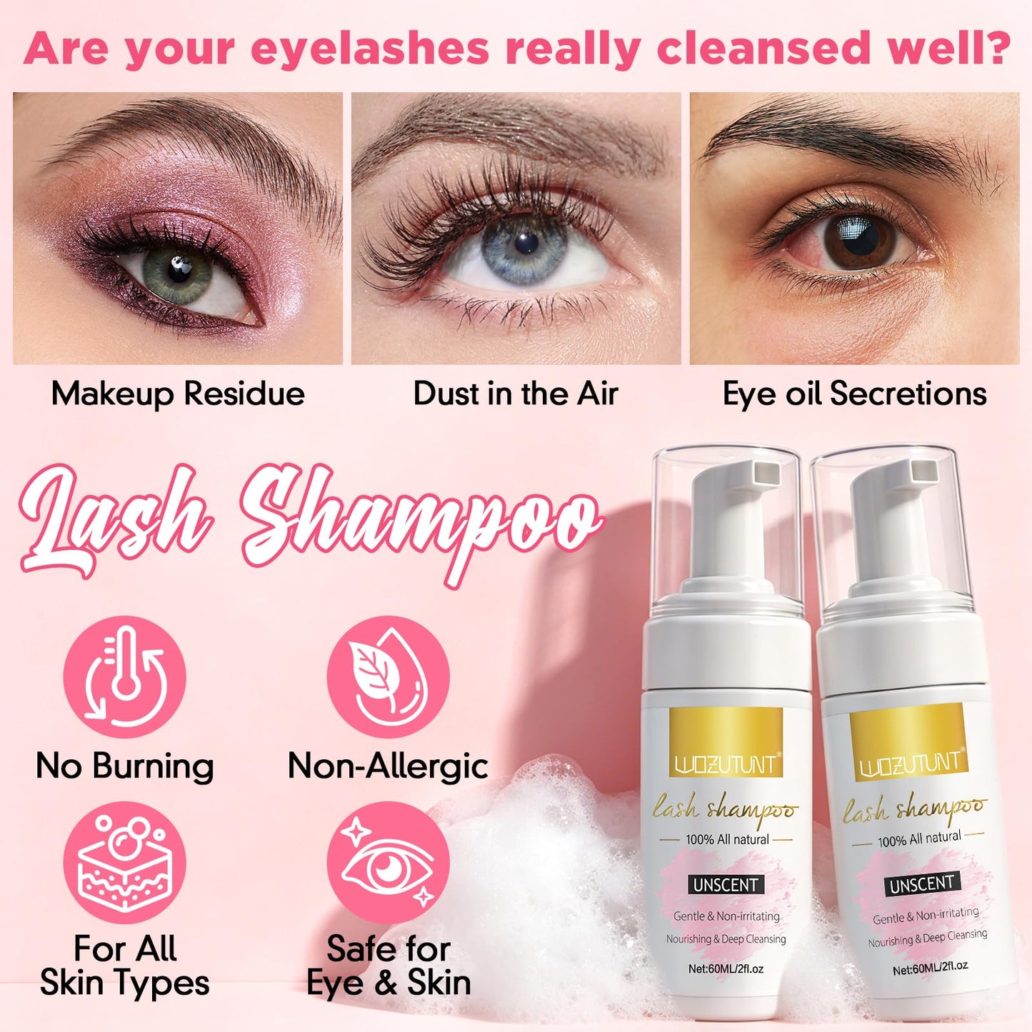 Eyelash Extension Cleanser Lash Mousse Lash Shampoo for Extensions, USB Mini Portable Fan Rechargeable Electric Handheld Air Conditioning (lash Beauty and Personal Care WOZUTUNT