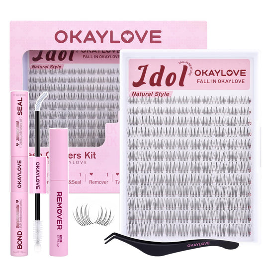 OKAYLOVE Idol Lashes Clusters Kit Clear Band Eyelash Clusters Kit CC Curl 9-16mm Natural Cluster Eyelash Extensions DIY Wispy Individual Lashes Beauty and Personal Care OKAYLOVE Default Title