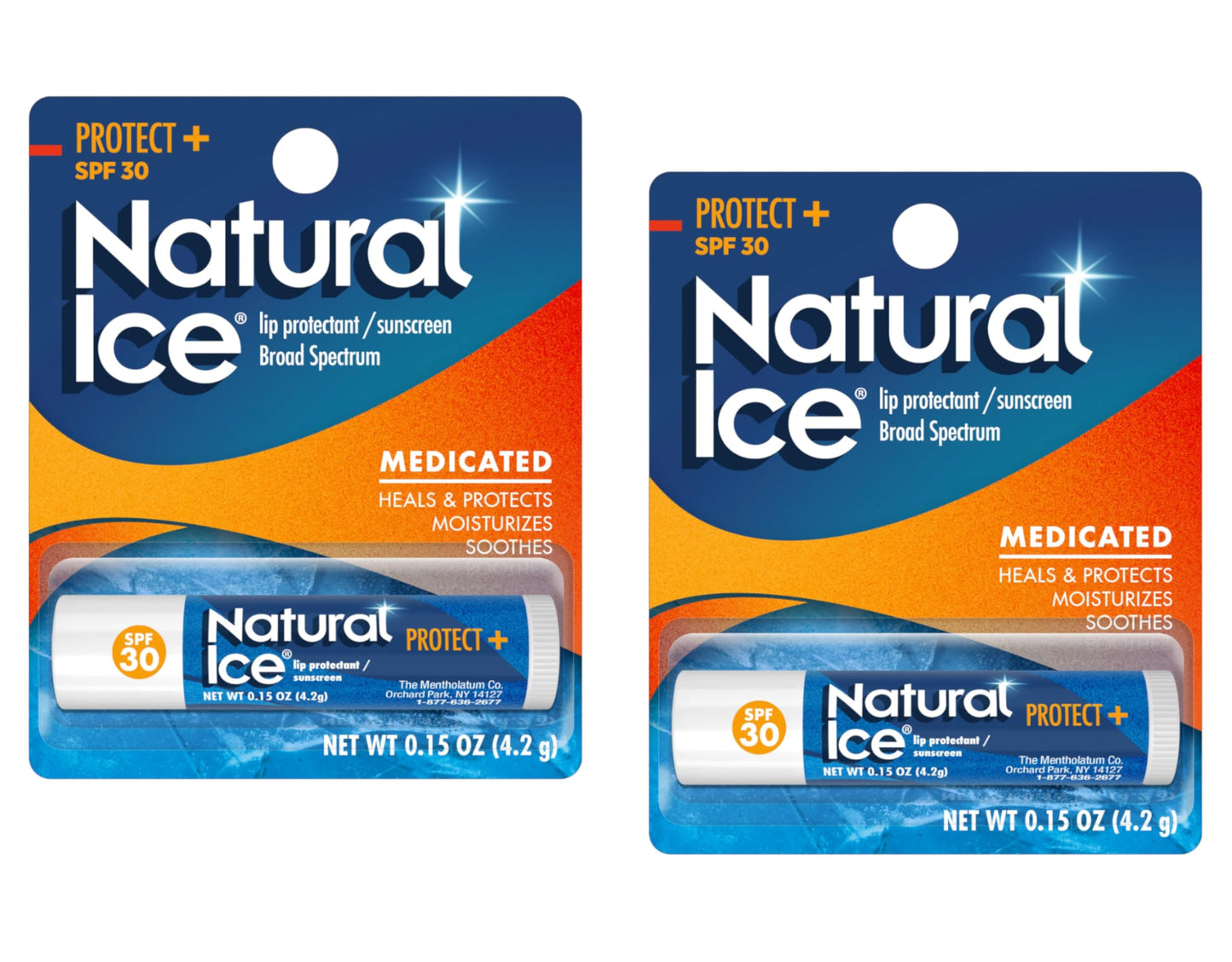 Mentholatum Natural Ice Protect+ Broad Spectrum SPF 30 Medicated Lip Balm, 0.15 Ounce (Pack of 2)