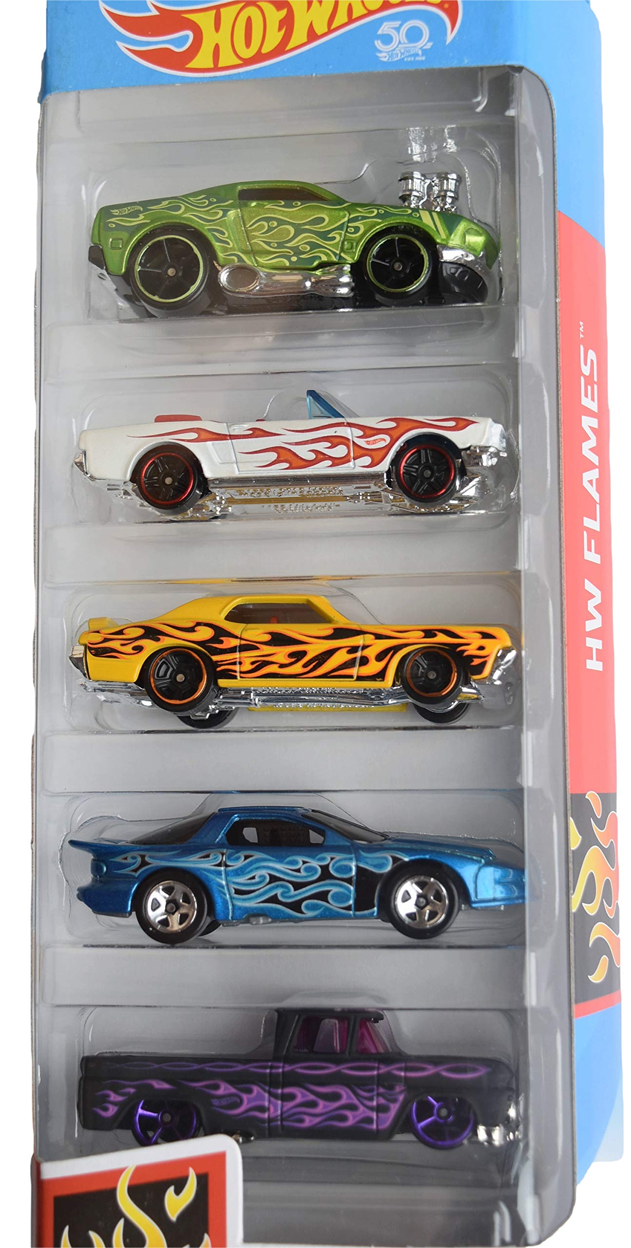 Hot Wheels 1:64 Scale 5 Pack hw Flames 50th Anniversary