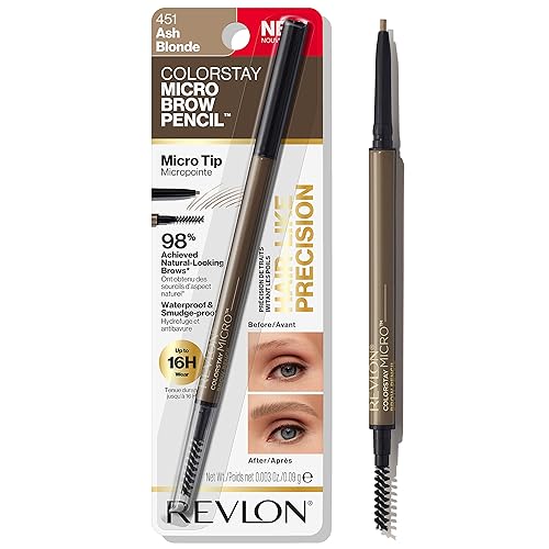 Revlon ColorStay Micro Eyebrow Pencil with Built In Spoolie Brush, Infused with Argan and Marula Oil, Stocking Stuffer for Her, 451 Ash Blonde, 0.003