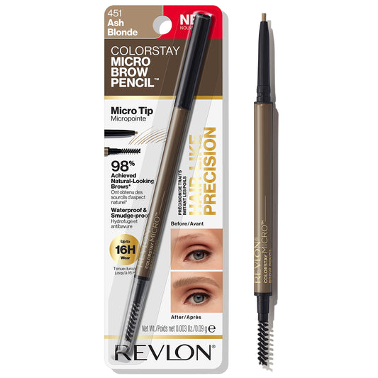 Revlon ColorStay Micro Eyebrow Pencil with Built In Spoolie Brush, Infused with Argan and Marula Oil, Stocking Stuffer for Her, 451 Ash Blonde, 0.003