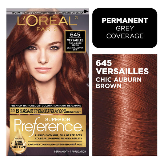 L'Oreal Paris Superior Preference Luminous Fade-Defying Permanent Hair Color, Hair Dye For Up to 9 Weeks of Radiance, Chic Auburn Brown 6AB, 1 Hair