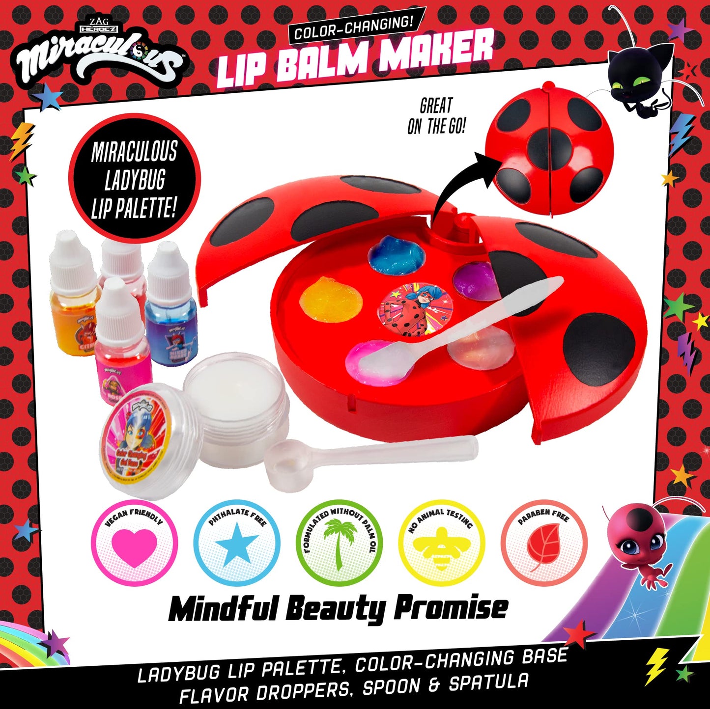 Miraculous Color-Changing Lip Balm Maker, Make Your Own Ladybug Lip Gloss Kit, Travel-Friendly Lip Balm Palette Great for Miraculous Parties