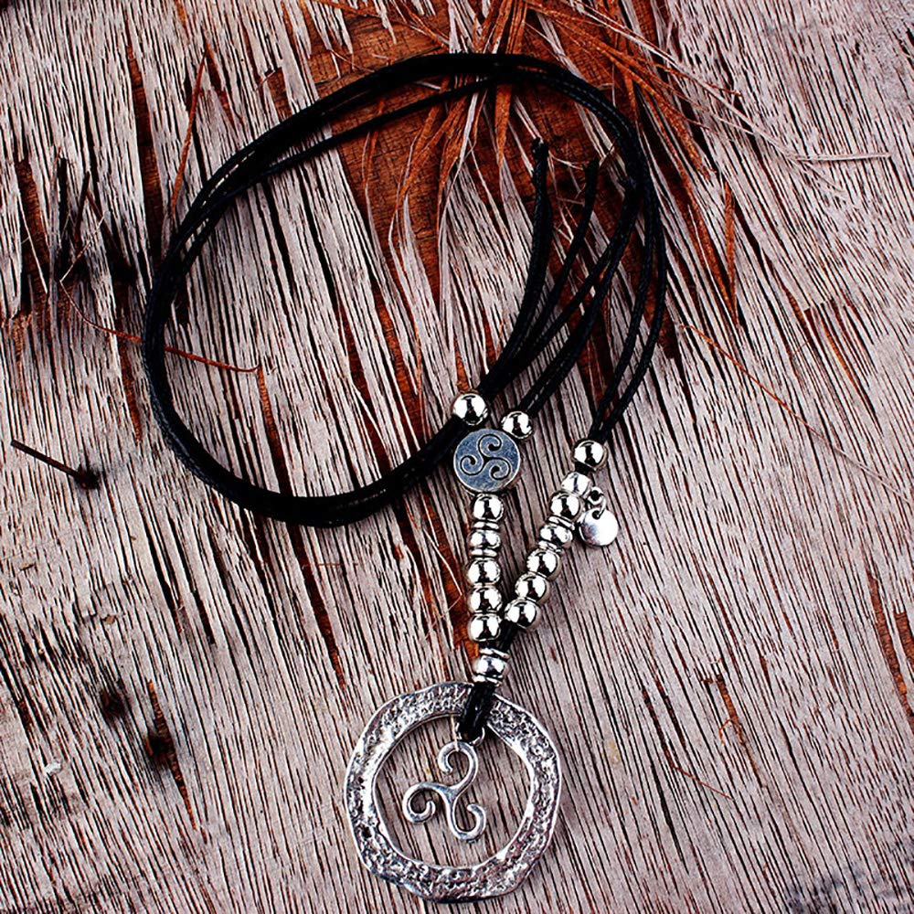 DoubleNine Boho Ethnic Choker Necklace Retro Infinite Coin Adjustable Choker Charm Simple Layering Cord Everyday Accessories for Women Girls (black)