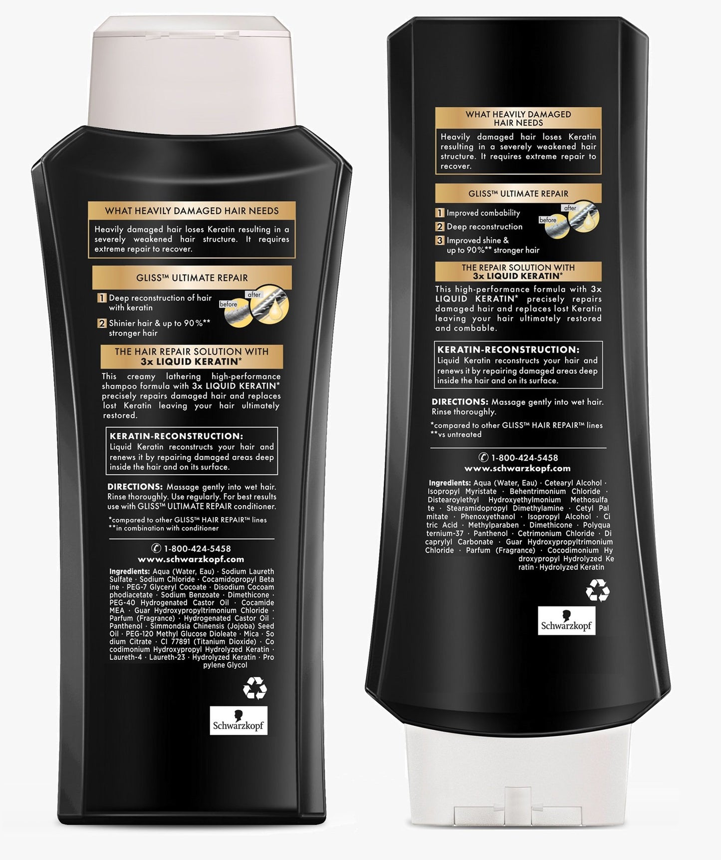 GLISS Hair Repair Ultimate Repair Set with Shampoo and Conditioner for Damaged Hair, Set of 2
