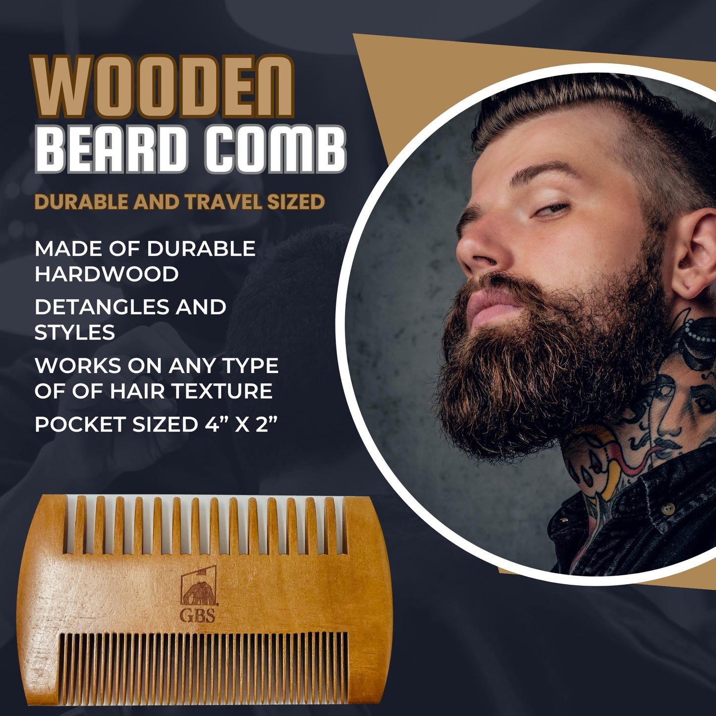 GENTS Beard Care Kit for Men with Faux Leather Travel Bag - Beard Oil, Balm, Boar Bristle Brush, Wooden Comb, Grooming Scissors - Complete Beard Beauty and Personal Care G.B.S
