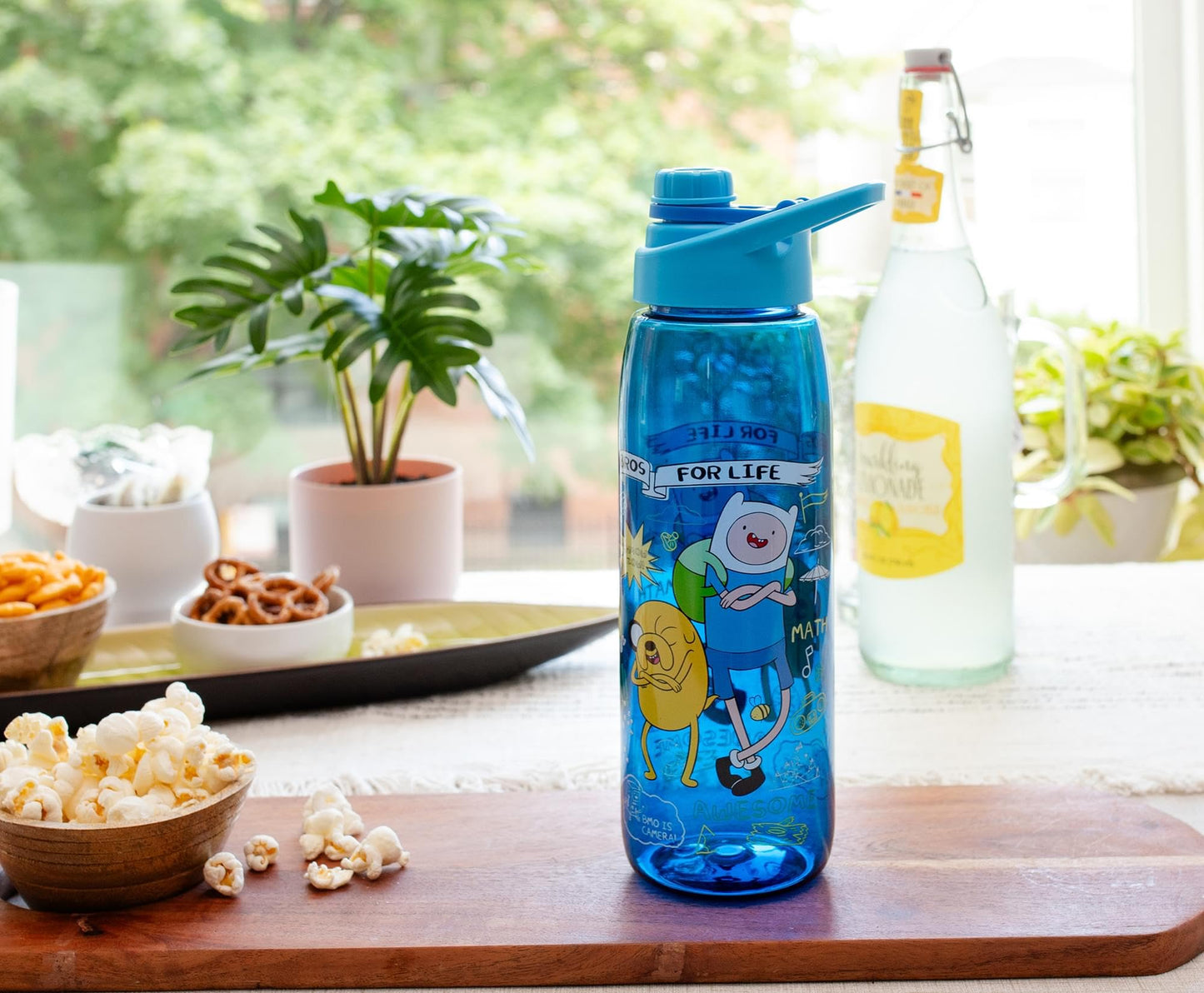 Adventure Time "Bros For Life" Water Bottle With Screw-Top Handle Lid | Large Plastic Sports Jug | Holds 28 Ounces