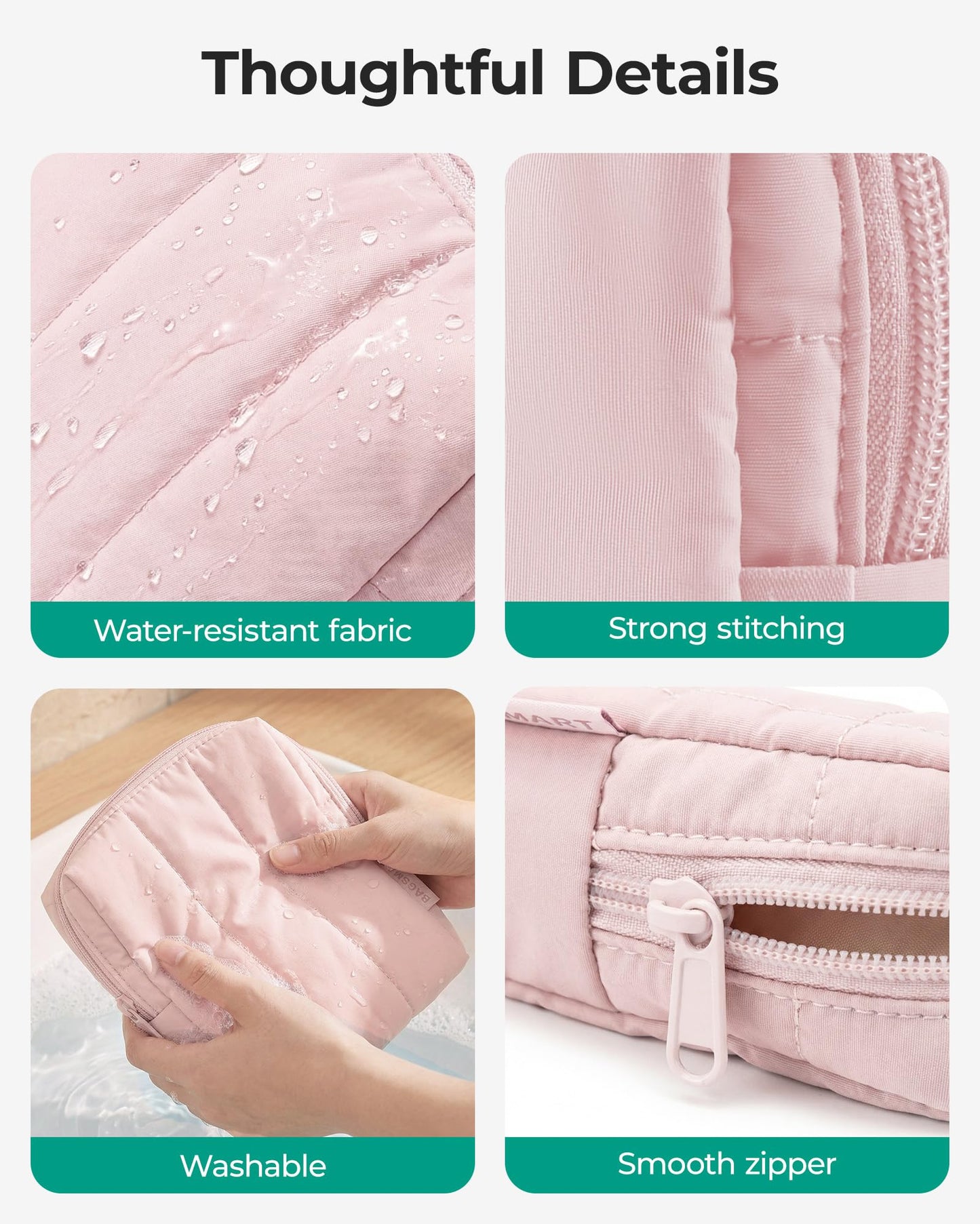 BAGSMART Small Travel Makeup Bag for Purse Toiletry Pouch, Puffy Padded Mini Cosmetics Bag, Cute Make Up Pouch for Women with Slip-in Pocket, Travel Beauty and Personal Care BAGSMART