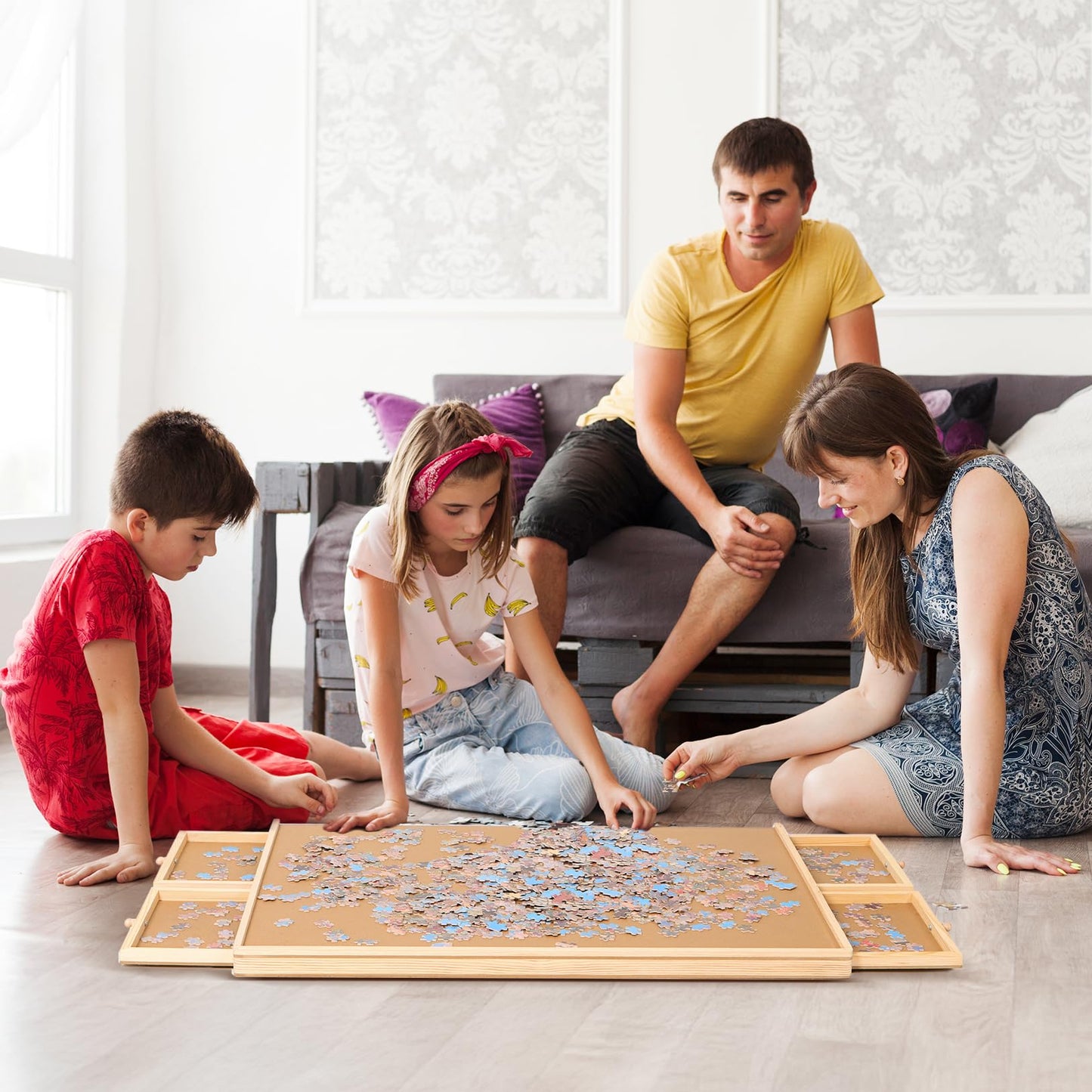 Panana Puzzle Locker 1000 Piece Rotating Board – 30"x22" Wooden Puzzle Table with 4 Drawers & Cover, Portable Lazy Susan Jigsaw Gift