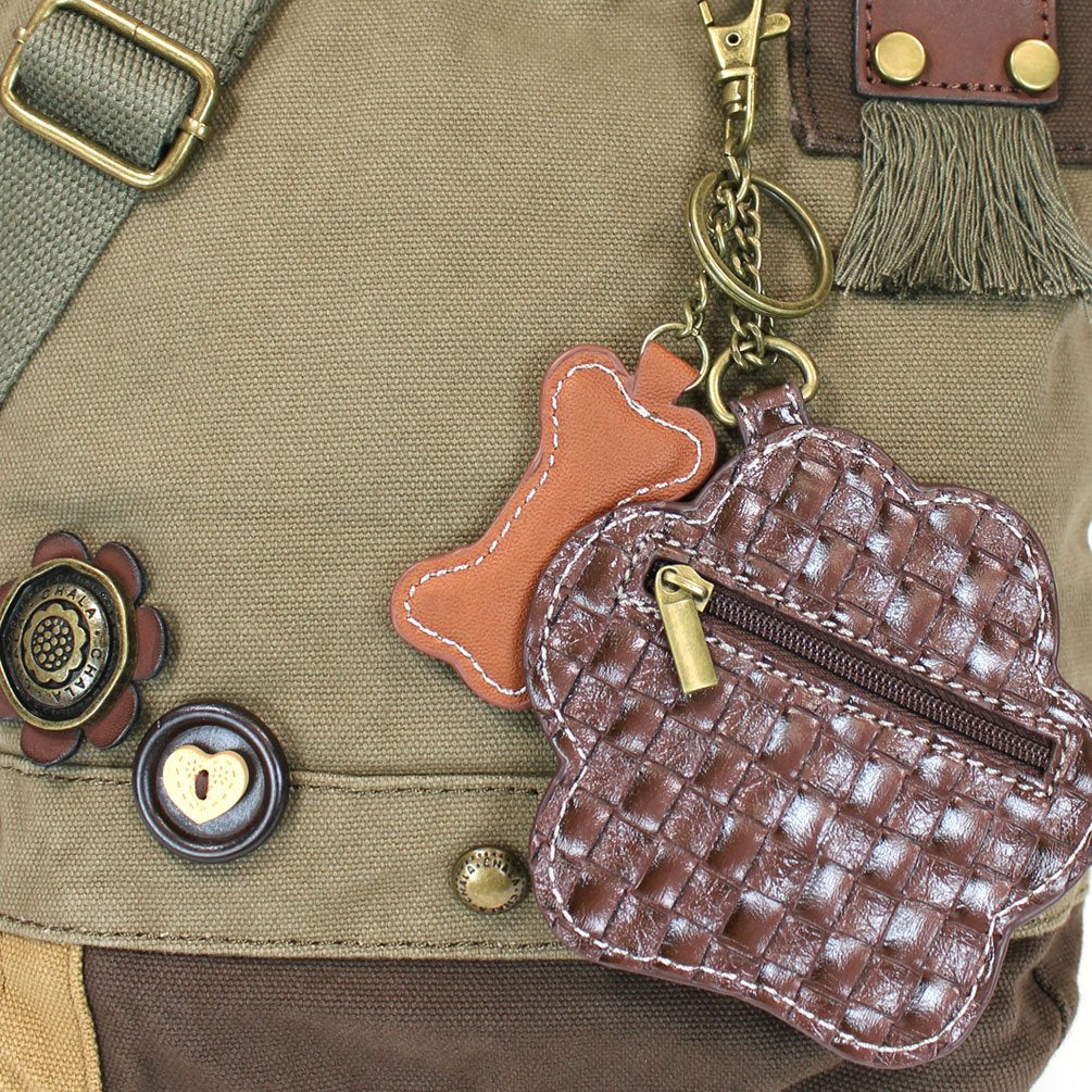 Chala Canvas Crossbody Messenger handBags with Keyfob/Coin Purse - (Green Paw) (Olive -Teal Paw)