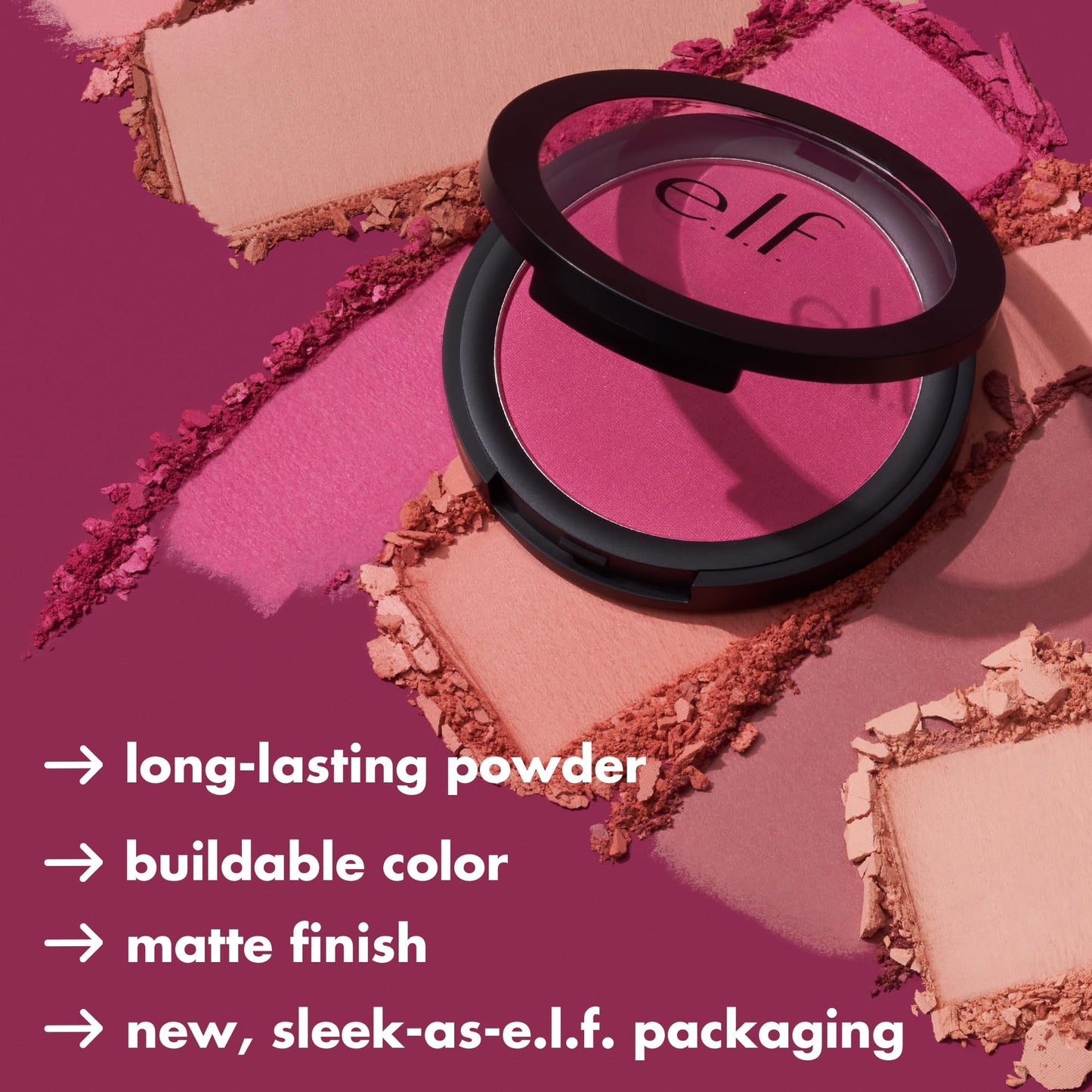 e.l.f. Primer-Infused Blush, Long-Wear, Matte, Bold, Lightweight, Blends Easily, Contours Cheeks, All-Day Wear, 0.35 Oz